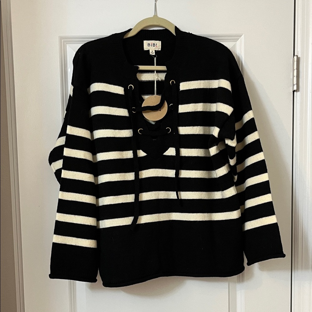 BiBi Classic Black and Cream Striped Sweater